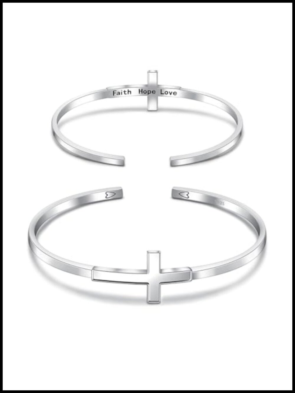 Sterling Silver Cross Bracelet Open Heart Adjustable Cuff Women